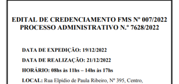 EDITAL DE CREDENCIAMENTO FMS Nº 007/2022 – PROFISSIONAIS DA SAÚDE