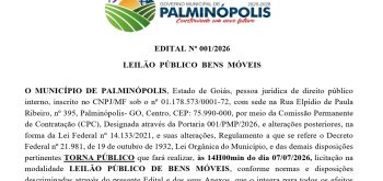 EDITAL Nº 001/2026 – LEILÃO PÚBLICO BENS MÓVEIS